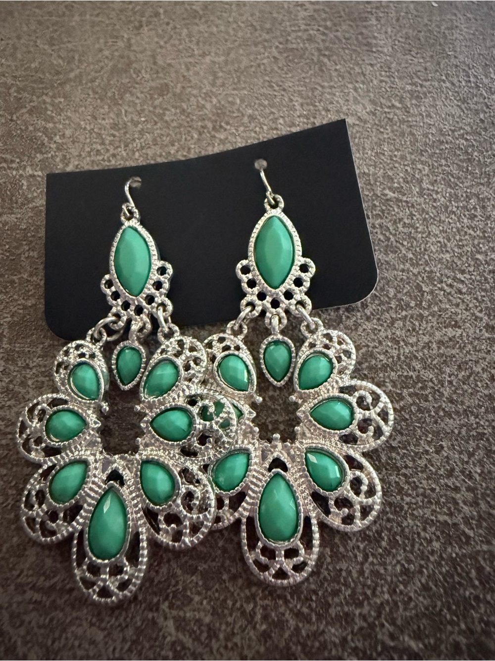 Seafoam Green Filigree Teardrop Dangle Earrings